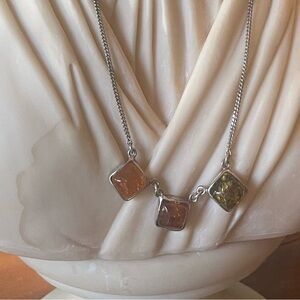 Chic Silver Necklace with natural amber Gemstones